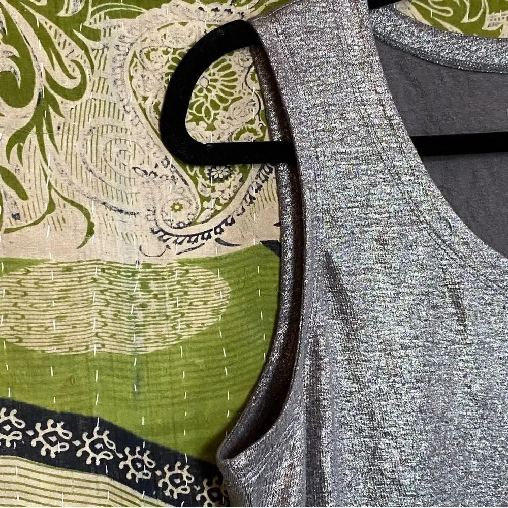 Eileen Fisher Ash Linen Jersey Shimmer Sleeveless Top Size Small - Picture 6 of 12